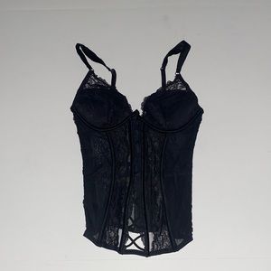 Victoria’s Secret Black Lace Sheer Overlay Corset Bustier Top Or Lingerie 34C